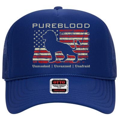 Pureblood Movement #Pureblood Medical Freedom Lion USA Flag High Crown Mesh Back Trucker Hat