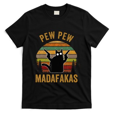 Pew Madafakas Pew Guns Funny Black Cat Retro Vintage T-Shirt