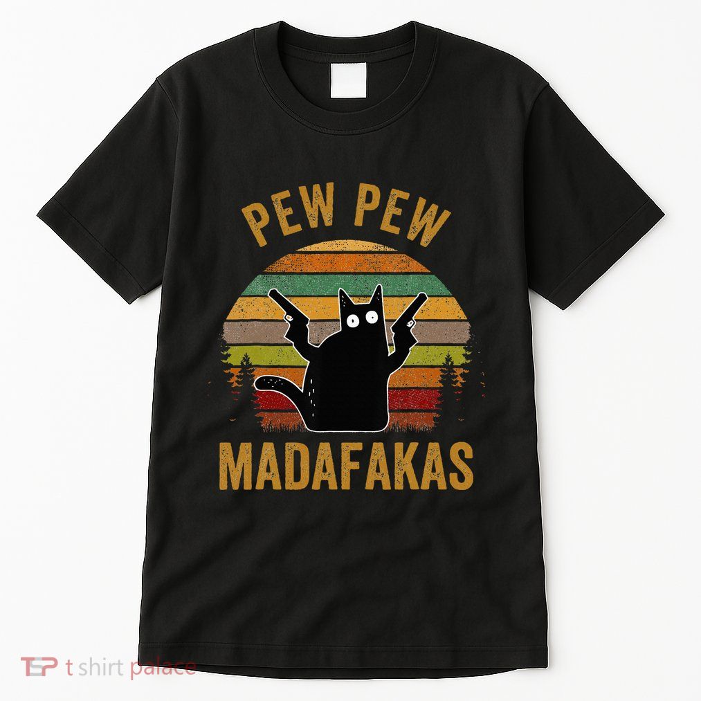 Pew Madafakas Pew Guns Funny Black Cat Retro Vintage Tall T-Shirt