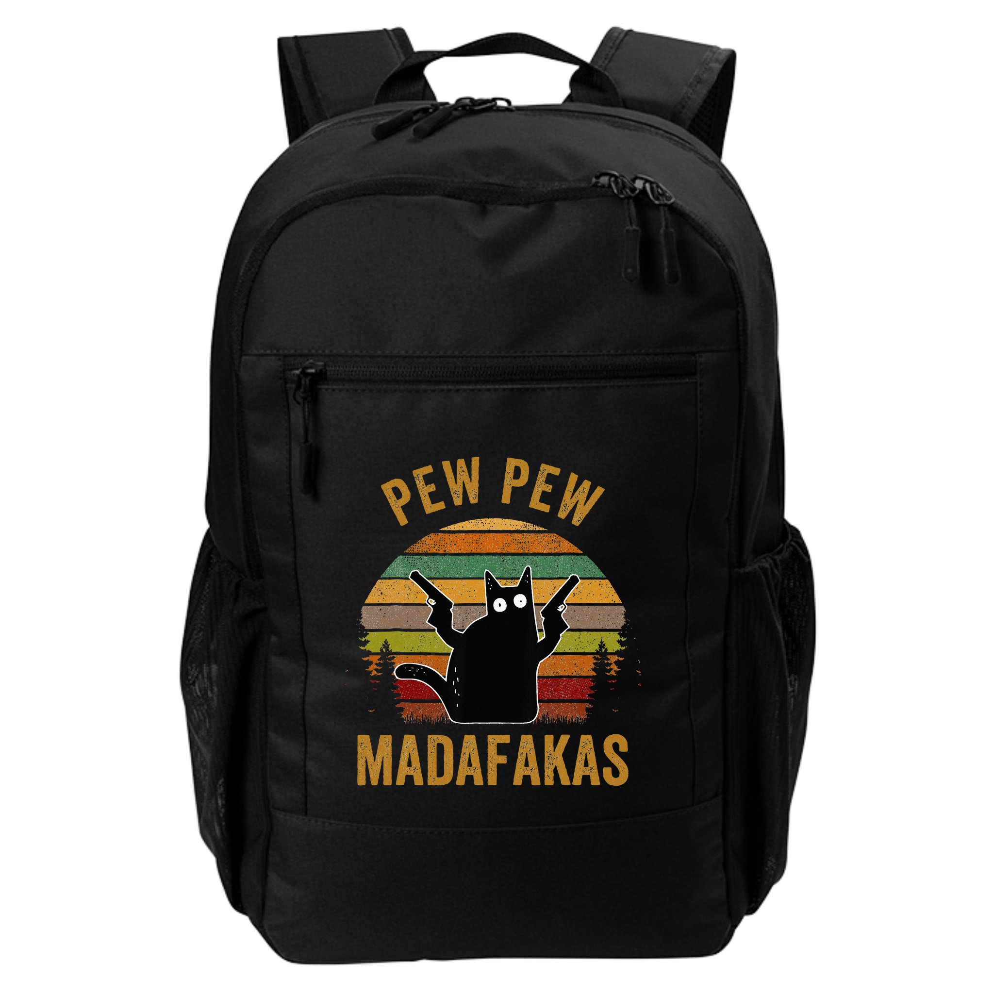 Pew Madafakas Pew Guns Funny Black Cat Retro Vintage Backpack