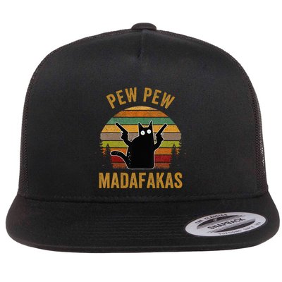 Pew Madafakas Pew Guns Funny Black Cat Retro Vintage Flatbill Hat