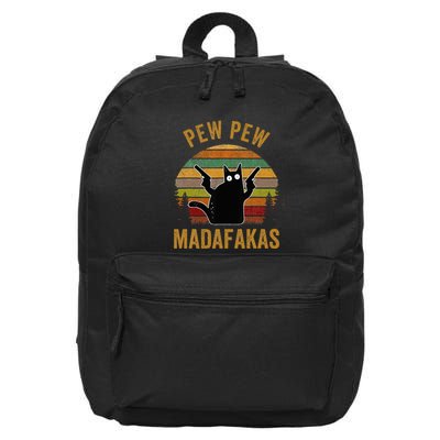 Pew Madafakas Pew Guns Funny Black Cat Retro Vintage 16 in Basic Backpack