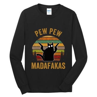 Pew Madafakas Pew Guns Funny Black Cat Retro Vintage Tall Long Sleeve T-Shirt