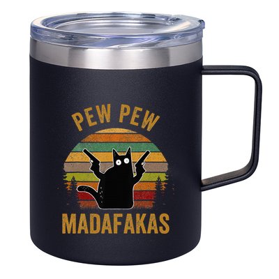 Pew Madafakas Pew Guns Funny Black Cat Retro Vintage 12oz Stainless Steel Coffee Mug
