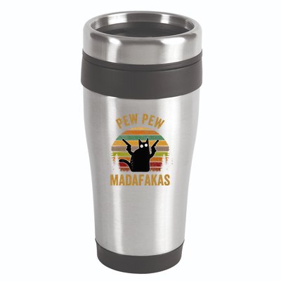 Pew Madafakas Pew Guns Funny Black Cat Retro Vintage 16oz Travel Tumbler