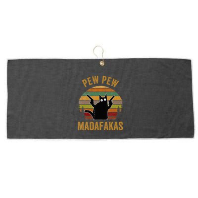Pew Madafakas Pew Guns Funny Black Cat Retro Vintage Large Microfiber Waffle Golf Towel