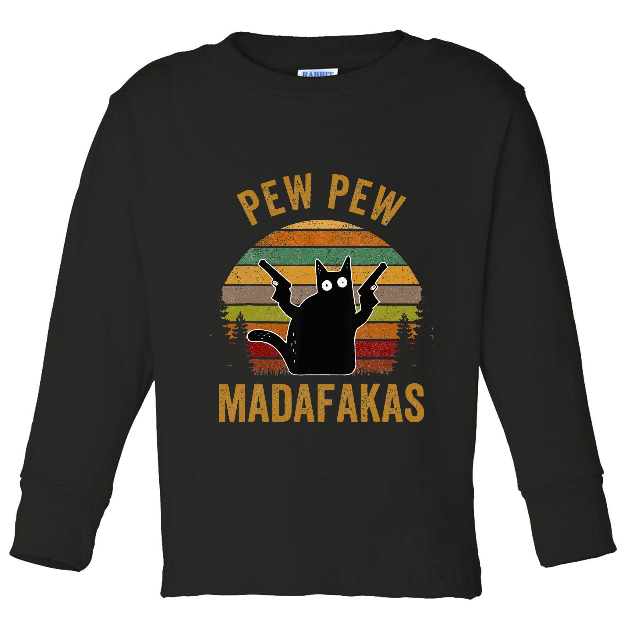 Pew Madafakas Pew Guns Funny Black Cat Retro Vintage Toddler Long Sleeve Shirt