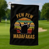 Pew Madafakas Pew Guns Funny Black Cat Retro Vintage Golf Towel