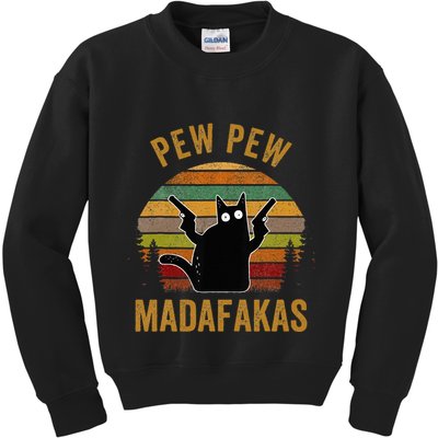 Pew Madafakas Pew Guns Funny Black Cat Retro Vintage Kids Sweatshirt