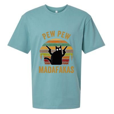 Pew Madafakas Pew Guns Funny Black Cat Retro Vintage Sueded Cloud Jersey T-Shirt