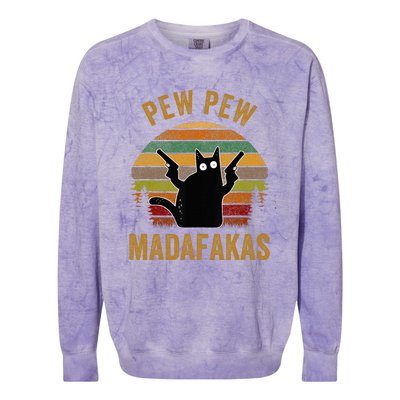 Pew Madafakas Pew Guns Funny Black Cat Retro Vintage Colorblast Crewneck Sweatshirt