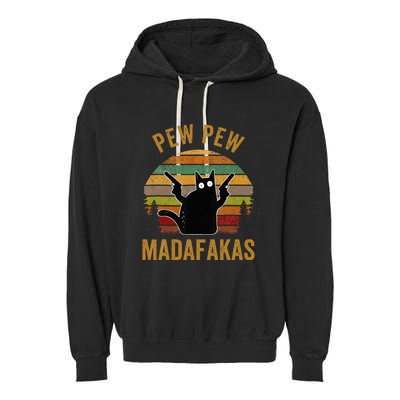 Pew Madafakas Pew Guns Funny Black Cat Retro Vintage Garment-Dyed Fleece Hoodie