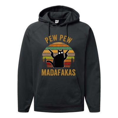 Pew Madafakas Pew Guns Funny Black Cat Retro Vintage Performance Fleece Hoodie