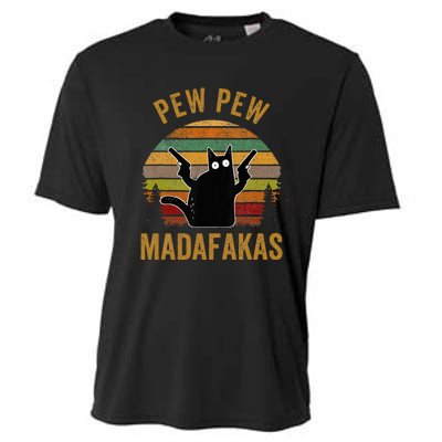 Pew Madafakas Pew Guns Funny Black Cat Retro Vintage Cooling Performance Crew T-Shirt