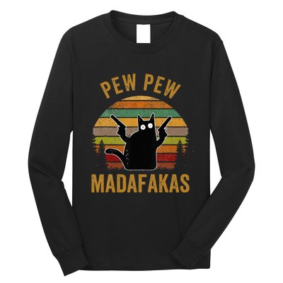 Pew Madafakas Pew Guns Funny Black Cat Retro Vintage Long Sleeve Shirt