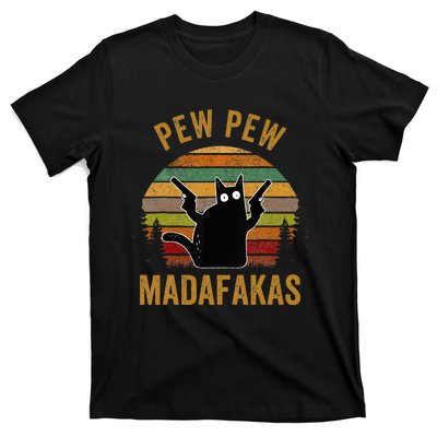 Pew Madafakas Pew Guns Funny Black Cat Retro Vintage T-Shirt