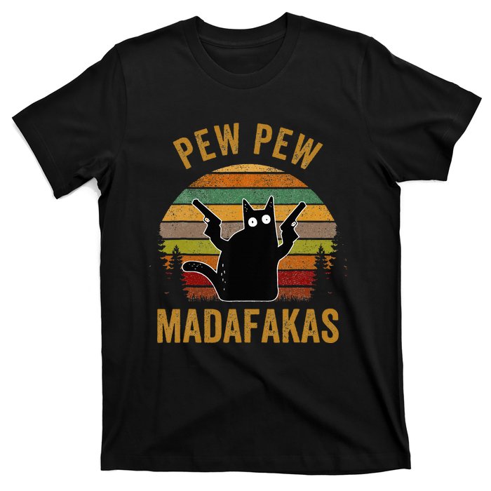 Pew Madafakas Pew Guns Funny Black Cat Retro Vintage T-Shirt