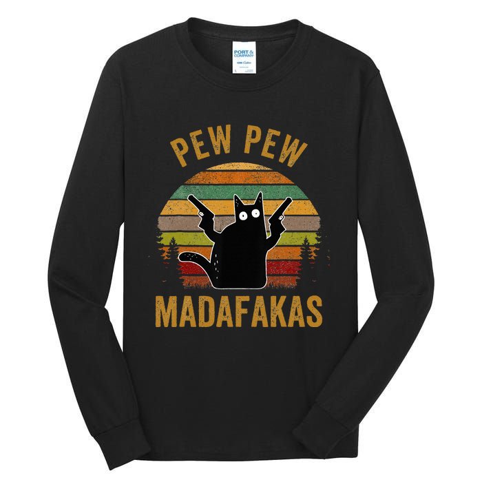 Pew Madafakas Pew Guns Funny Black Cat Retro Vintage Tall Long Sleeve T-Shirt