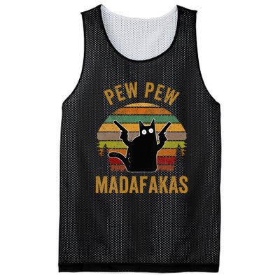 Pew Madafakas Pew Guns Funny Black Cat Retro Vintage Mesh Reversible Basketball Jersey Tank