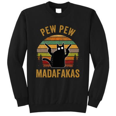 Pew Madafakas Pew Guns Funny Black Cat Retro Vintage Tall Sweatshirt