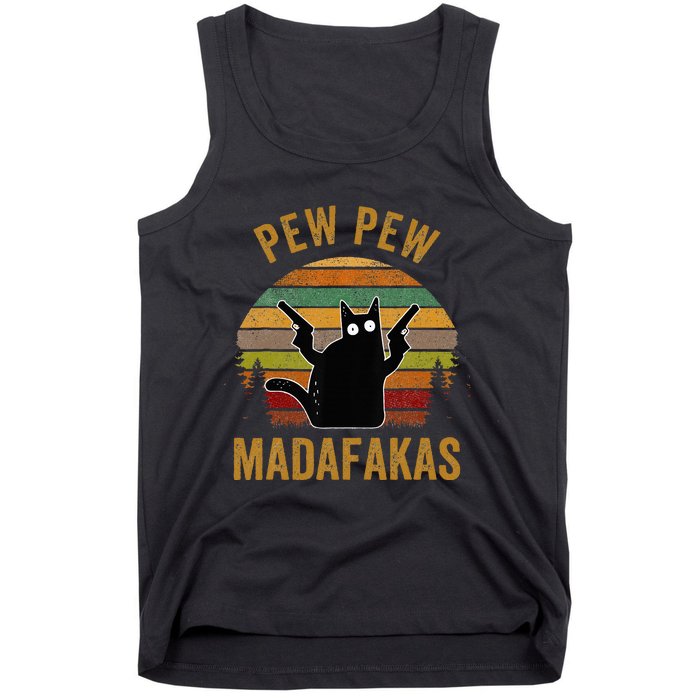 Pew Madafakas Pew Guns Funny Black Cat Retro Vintage Tank Top