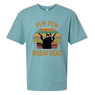 Pew Madafakas Pew Guns Funny Black Cat Retro Vintage Sueded Cloud Jersey T-Shirt