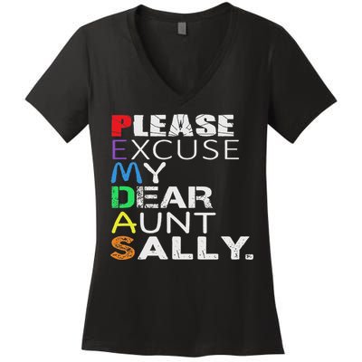 Pemdas Math Please Excuse My Dear Aunt Sally Women's V-Neck T-Shirt