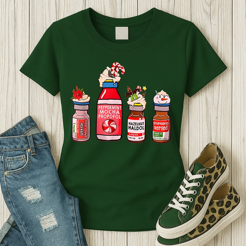 Peppermint Mocha Propofol Nurse Rn Christmas Womens T-Shirt
