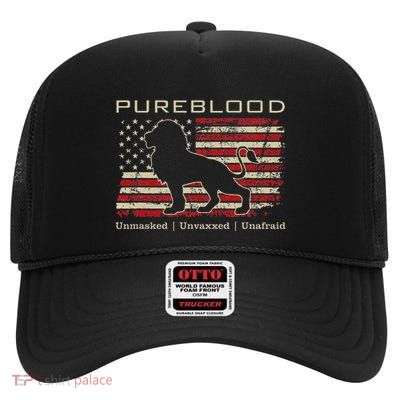 Pureblood Movement Pureblood Medical Freedom Lion Usa Flag High Crown Mesh Back Trucker Hat