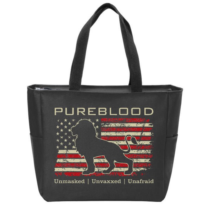 Pureblood Movement Pureblood Medical Freedom Lion Usa Flag Zip Tote Bag