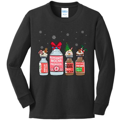 Peppermint Mocha Propofol Christmas Nurse Nursing Kids Long Sleeve Shirt