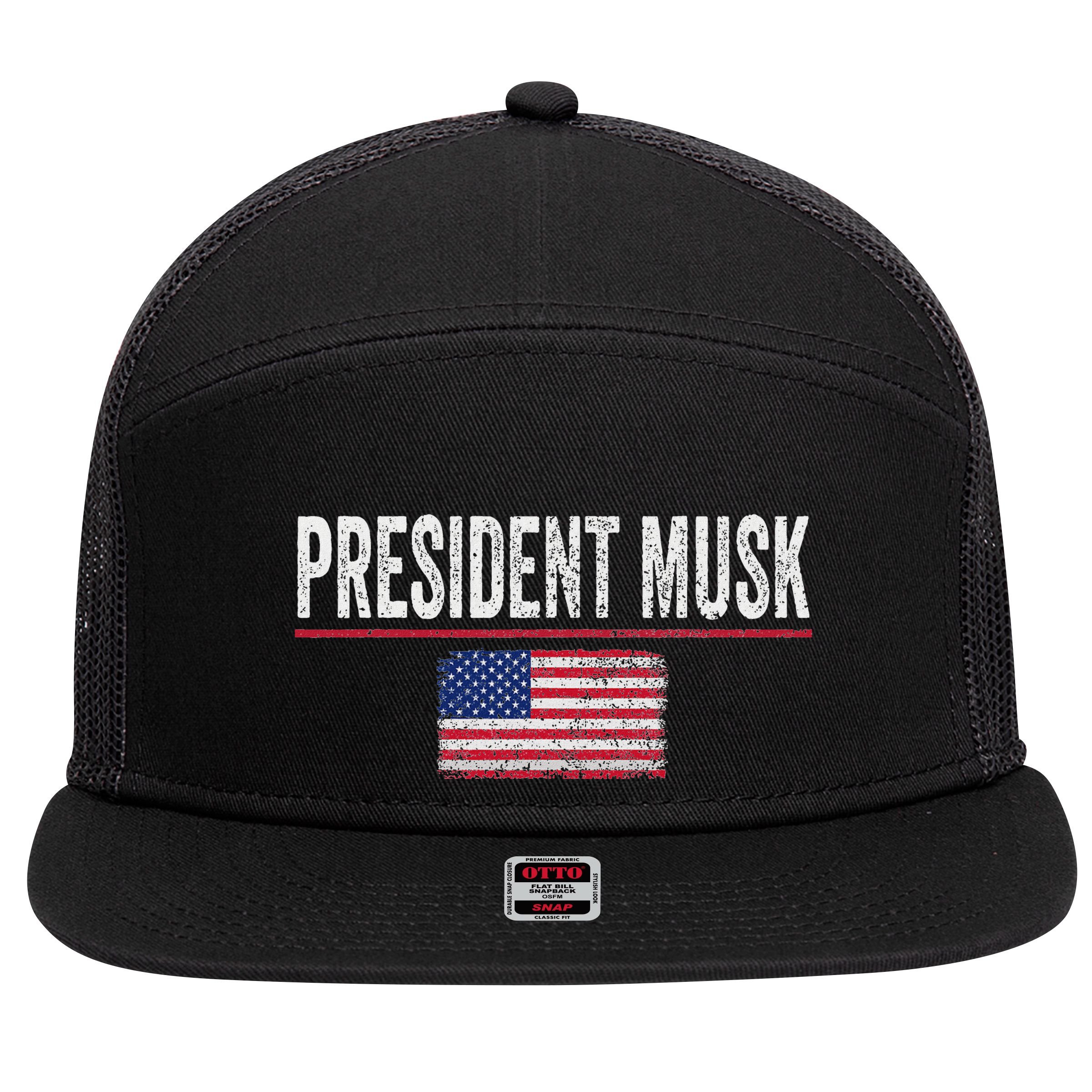President Musk 7 Panel Mesh Trucker Snapback Hat