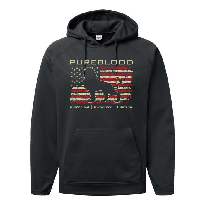 Pureblood Movement Pureblood Medical Freedom Lion Usa Flag Performance Fleece Hoodie