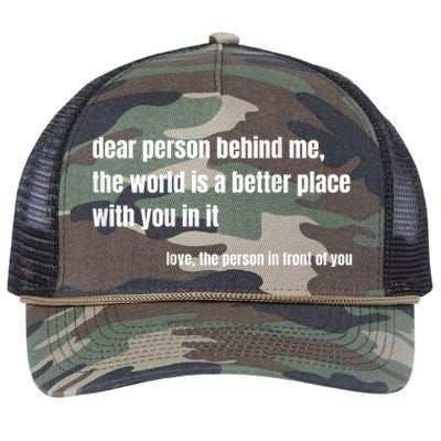 Positive Message Quote Dear Person Behind Me Love Retro Rope Trucker Hat Cap