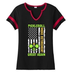 Pickleball Make Retiret Great Again Us Flag Pickleball Cute Gift Ladies Halftime Notch Neck Tee