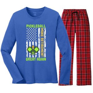 Pickleball Make Retiret Great Again Us Flag Pickleball Cute Gift Women's Long Sleeve Flannel Pajama Set 