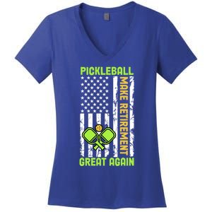 Pickleball Make Retiret Great Again Us Flag Pickleball Cute Gift Women's V-Neck T-Shirt