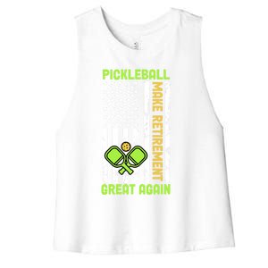 Pickleball Make Retiret Great Again Us Flag Pickleball Cute Gift Women's Racerback Cropped Tank