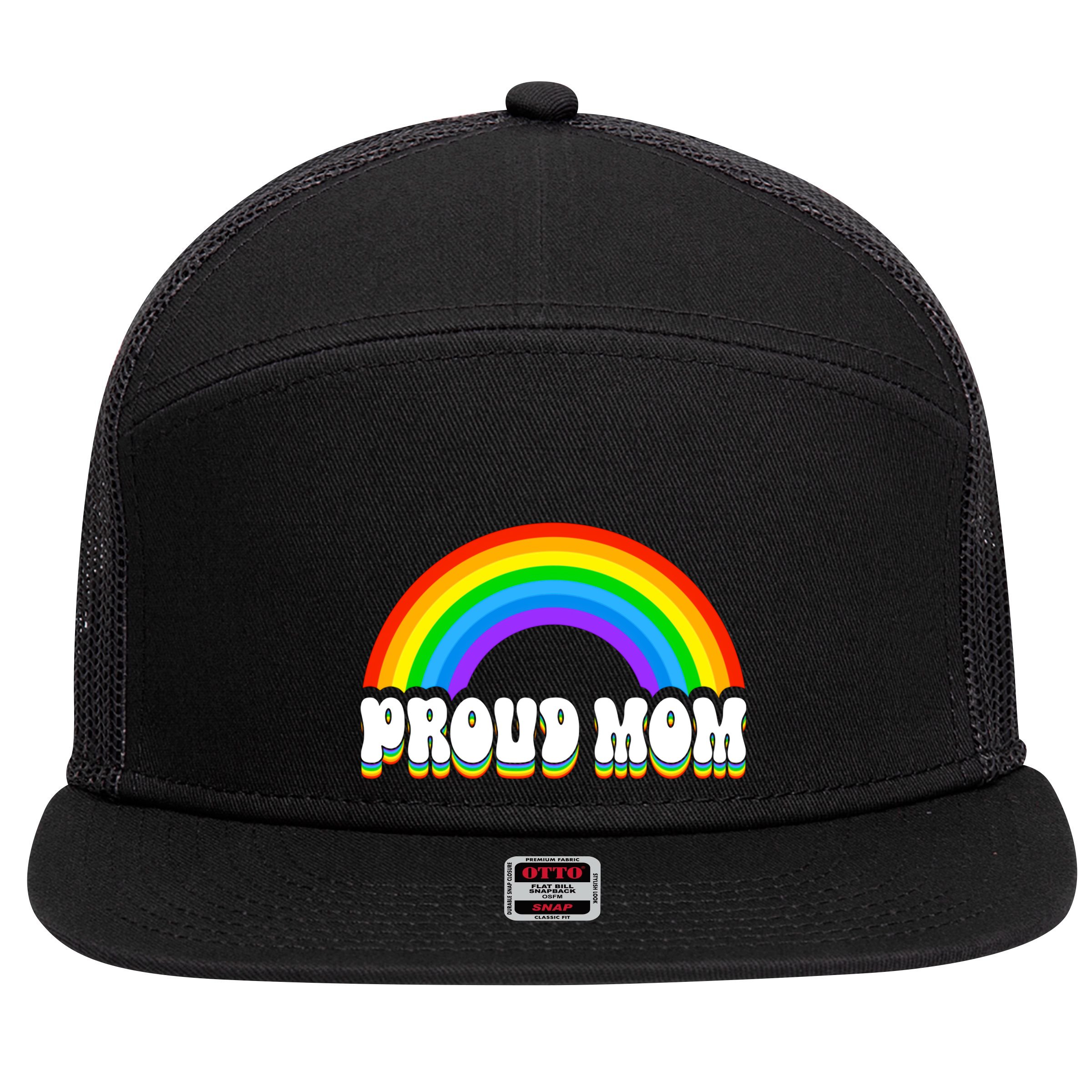 Proud Mom Rainbow Pride Lgbt Vintage 7 Panel Mesh Trucker Snapback Hat