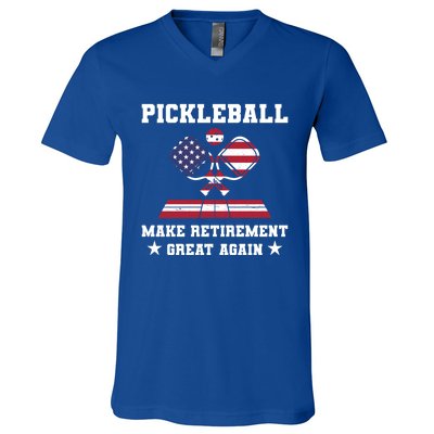 Pickleball Make Retiret Great Again Usa Flag Best Funny Great Gift V-Neck T-Shirt