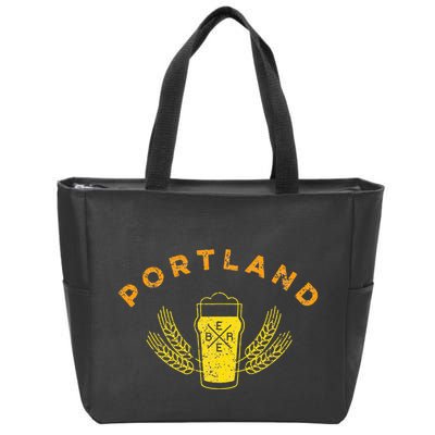 Portland Maine Retro Vintage Style Craft Beer Drinkers Zip Tote Bag