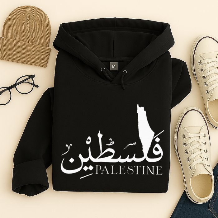 Palestine Map Red Background Baba Palestinian Roots Folklore Hoodie