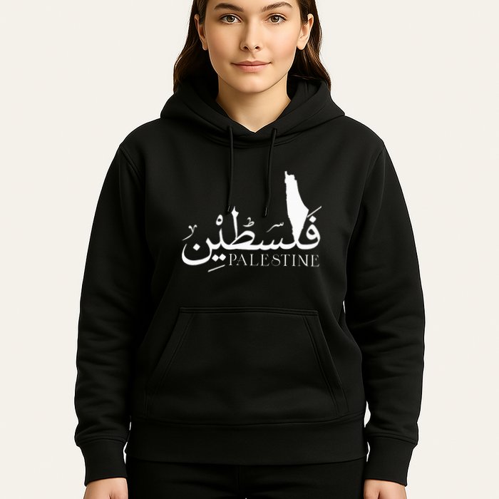 Palestine Map Red Background Baba Palestinian Roots Folklore Hoodie