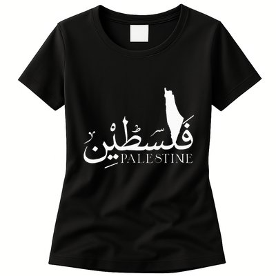 Palestine Map Red Background Baba Palestinian Roots Folklore Womens T-Shirt
