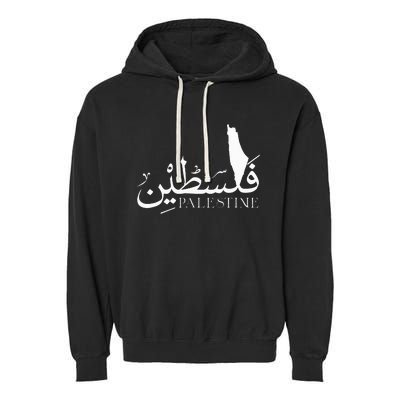 Palestine Map Red Background Baba Palestinian Roots Folklore Garment-Dyed Fleece Hoodie