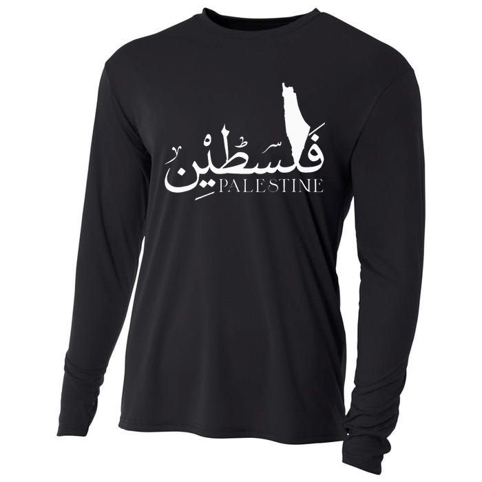 Palestine Map Red Background Baba Palestinian Roots Folklore Cooling Performance Long Sleeve Crew