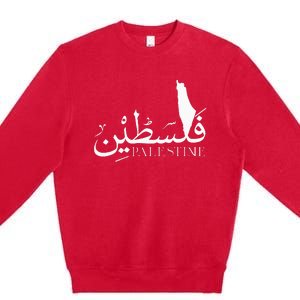 Palestine Map Red Background Baba Palestinian Roots Folklore Premium Crewneck Sweatshirt