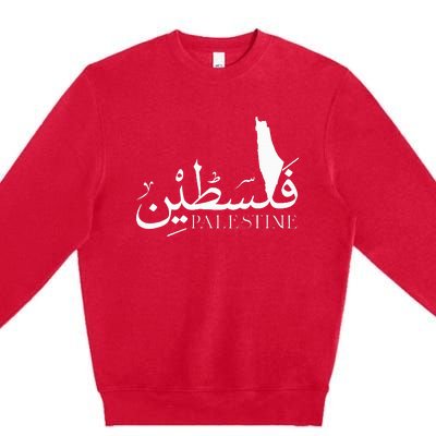 Palestine Map Red Background Baba Palestinian Roots Folklore Premium Crewneck Sweatshirt