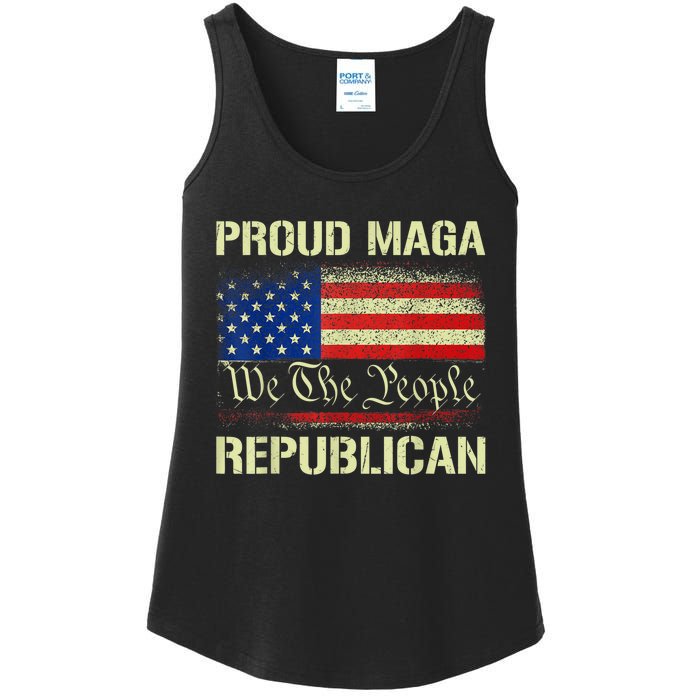 Proud MAGA Republican Flag| Anti Donkey Pox Disease 2024 Ladies Essential Tank