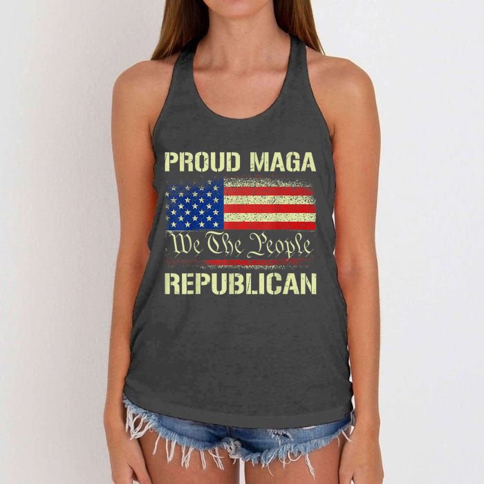 Proud MAGA Republican Flag| Anti Donkey Pox Disease 2024 Women's Knotted Racerback Tank